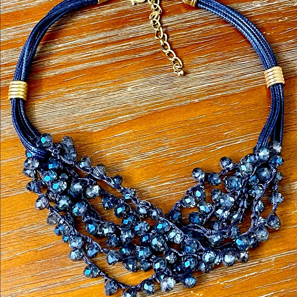 Blue Beaded Cluster Necklace